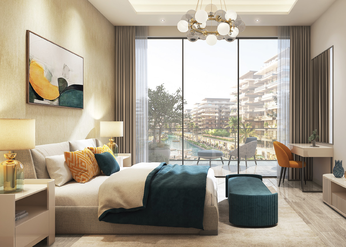 اتاق خواب لوکس آپارتمان در Riverside Views DAMAC
